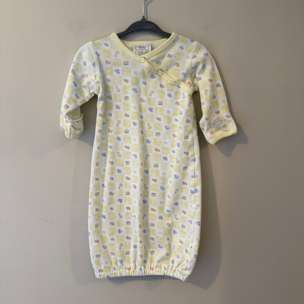 Little Impressions by Healthtex Baby Gown 0-3M Yellow Checkered Animal Print